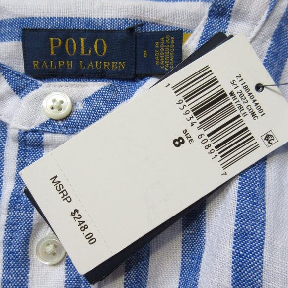 NWT Polo Ralph Lauren Blue White Striped Belted Linen Shirtdress Shirt Dress 8 - Picture 5 of 8